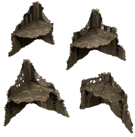 Warhammer 40k terrain ruins compatible with 11th edition in black and gold