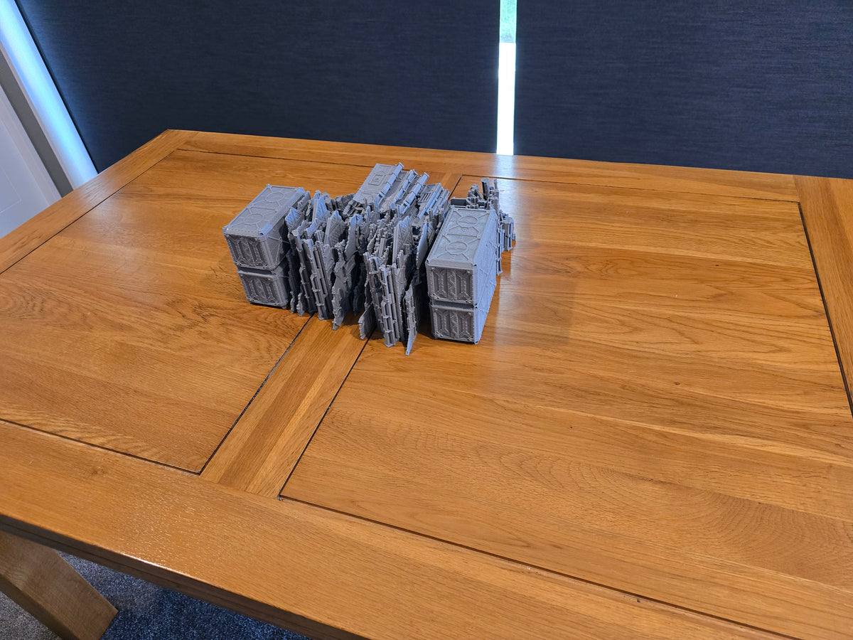 Mono-colour 3D printed armoured terrain for Warhammer 40K