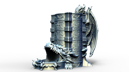 dice tower that can also hold a beverage can with dragon handle 