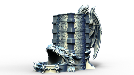 dice tower that can also hold a beverage can with dragon handle 