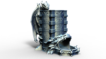dice tower that can also hold a beverage can with dragon handle 