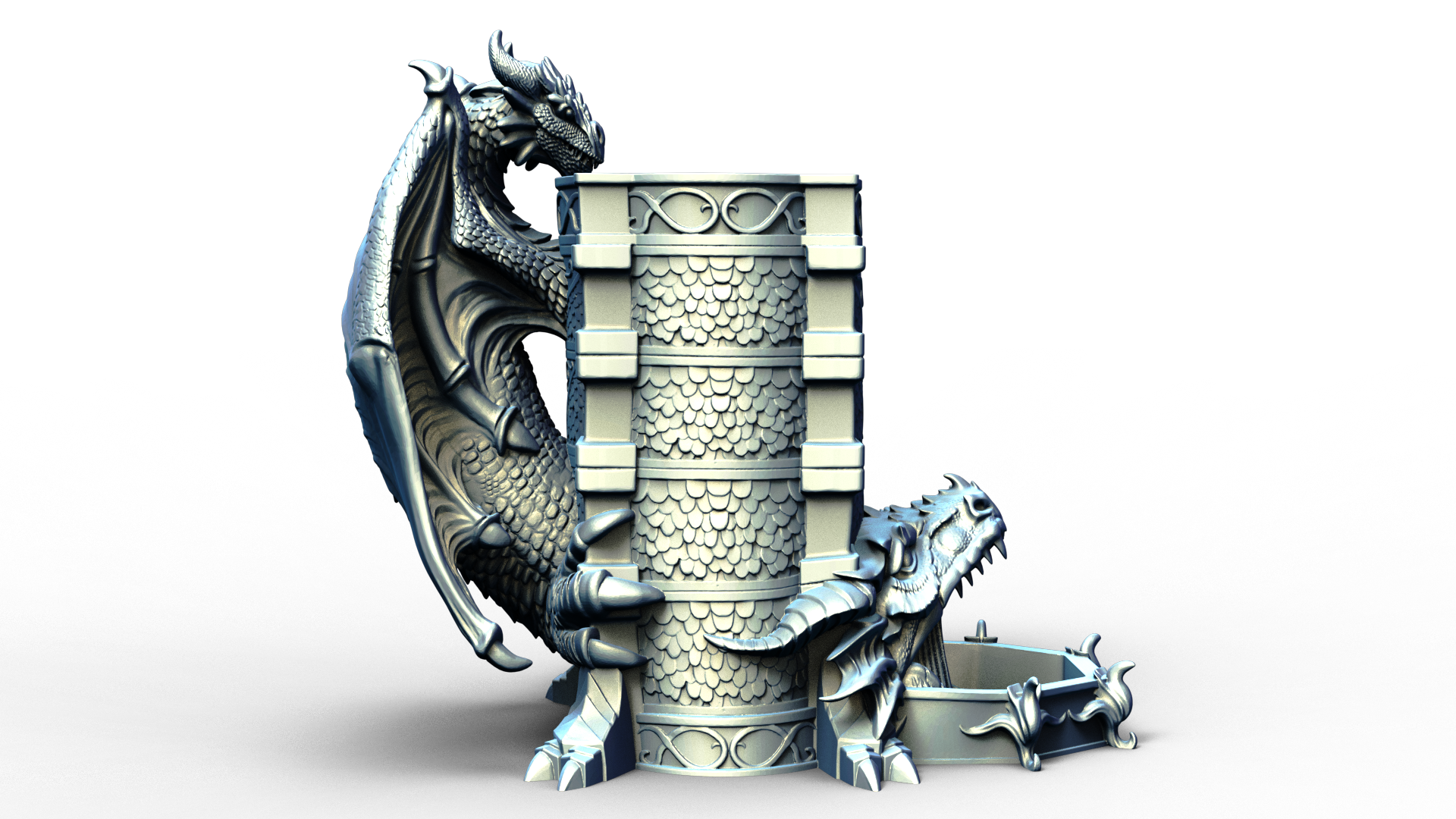 dice tower that can also hold a beverage can with dragon handle 