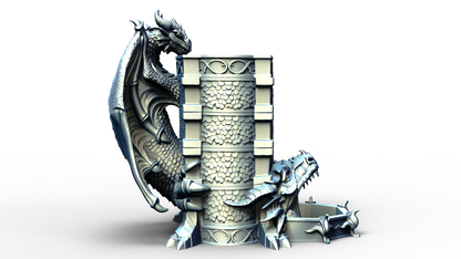 dice tower that can also hold a beverage can with dragon handle 