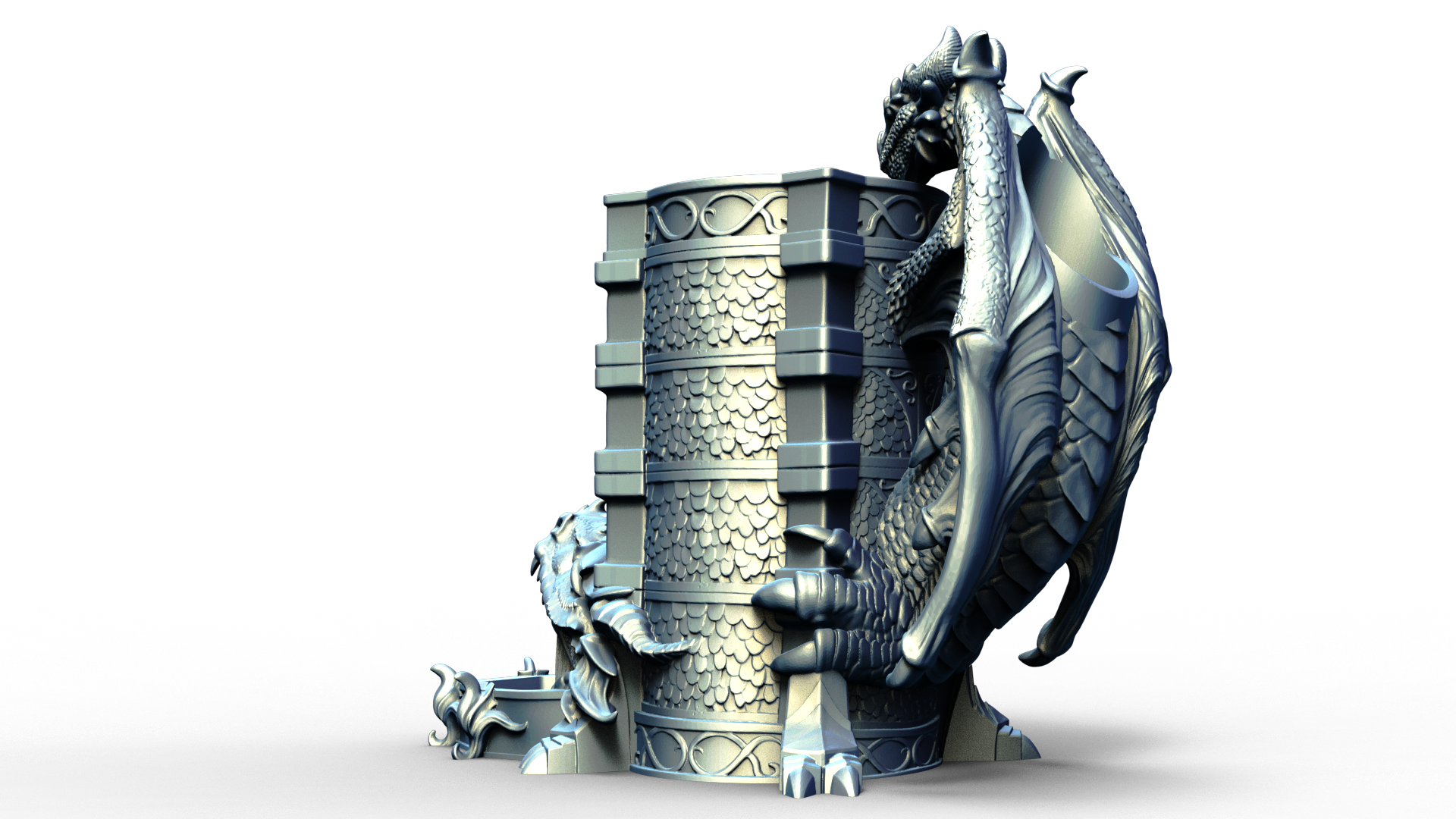 dice tower that can also hold a beverage can with dragon handle 