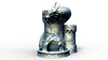Combined dice tower and can holder shaped live a medieval turret with a dragon wrapped around it