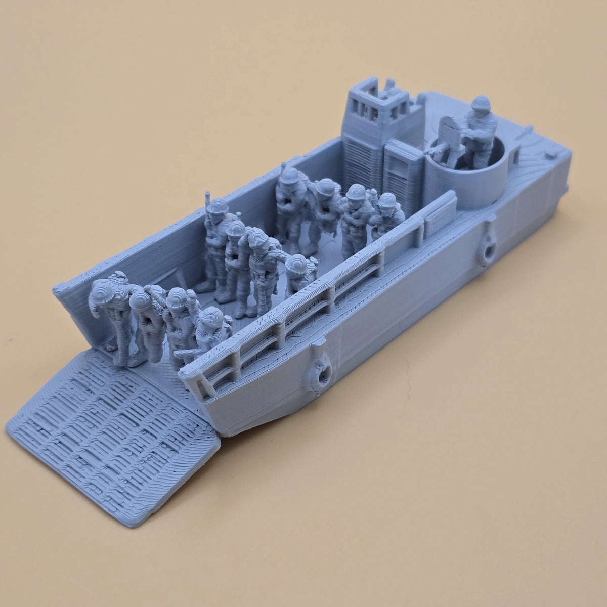 15mm LCVP landing craft with lowered ramp, crew and infantry figures