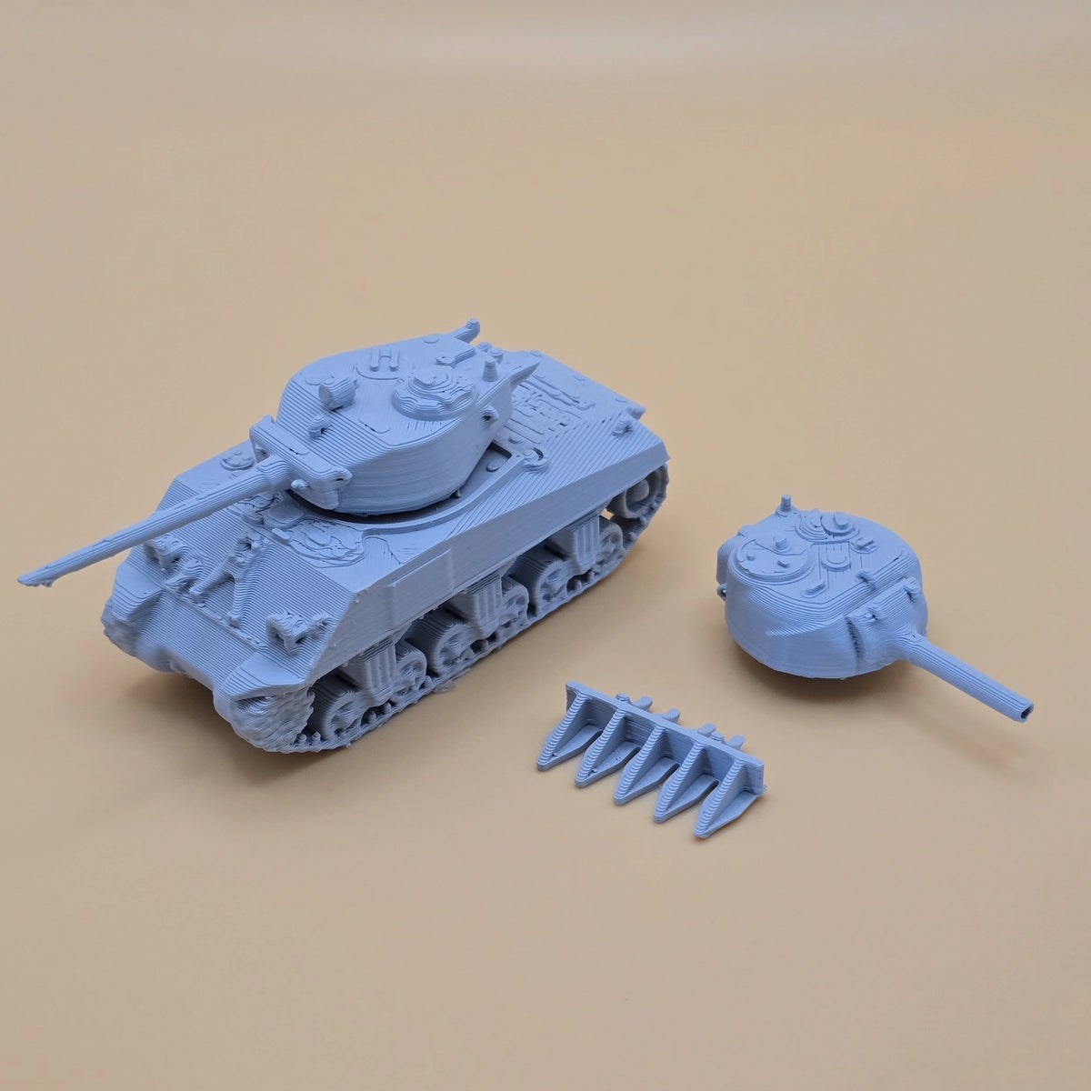 15mm M4 Sherman with separate 76mm and 105mm turrets and hedgerow cutter