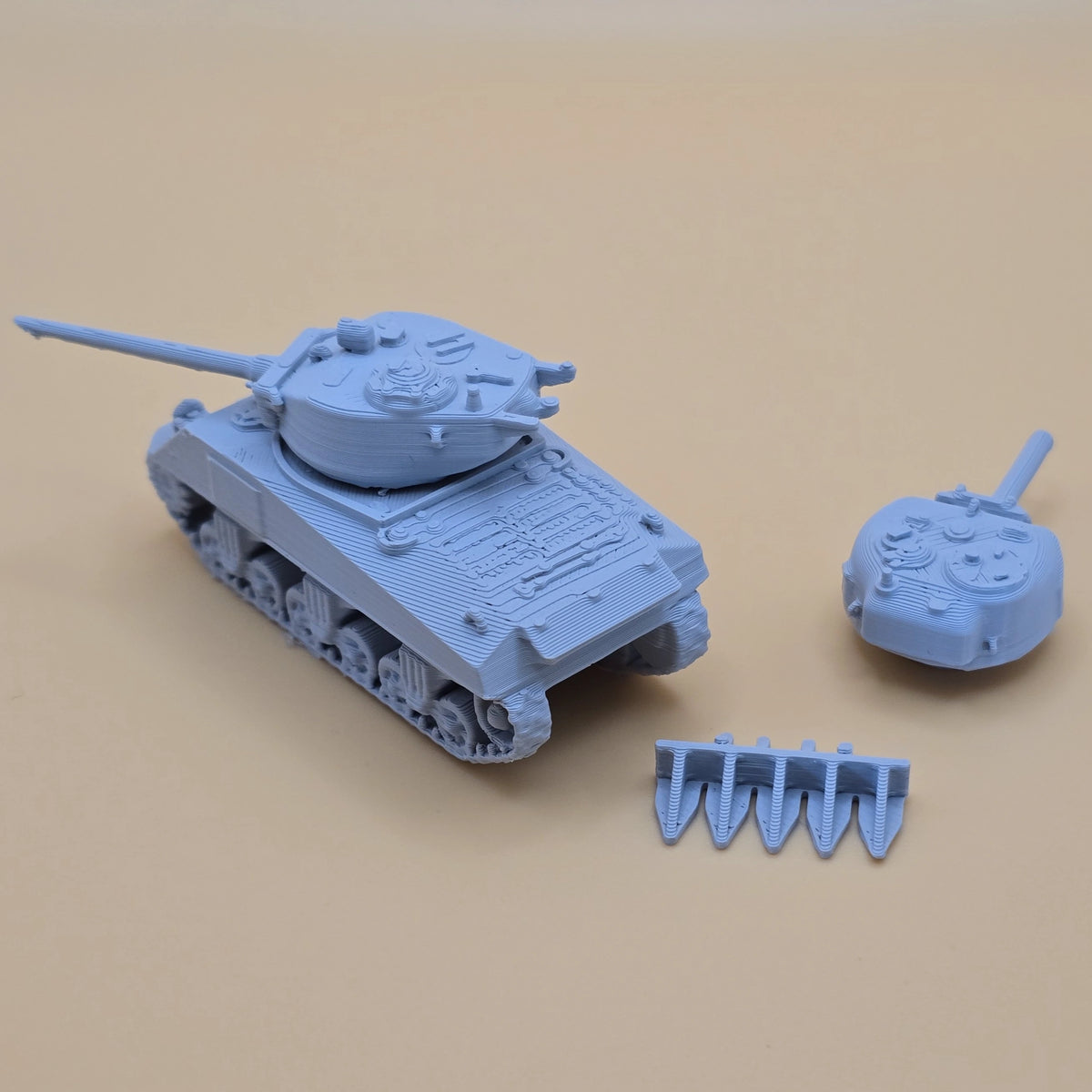 15mm M4 Sherman with separate 76mm and 105mm turrets and hedgerow cutter
