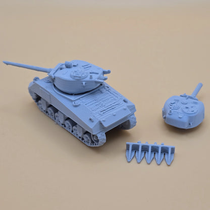 15mm M4 Sherman with separate 76mm and 105mm turrets and hedgerow cutter
