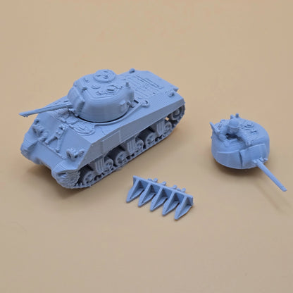 15mm M4 Sherman with commander and closed 75mm turret options and hedgerow cutter