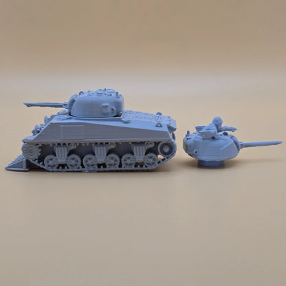 15mm M4 Sherman with commander and closed 75mm turret options and hedgerow cutter