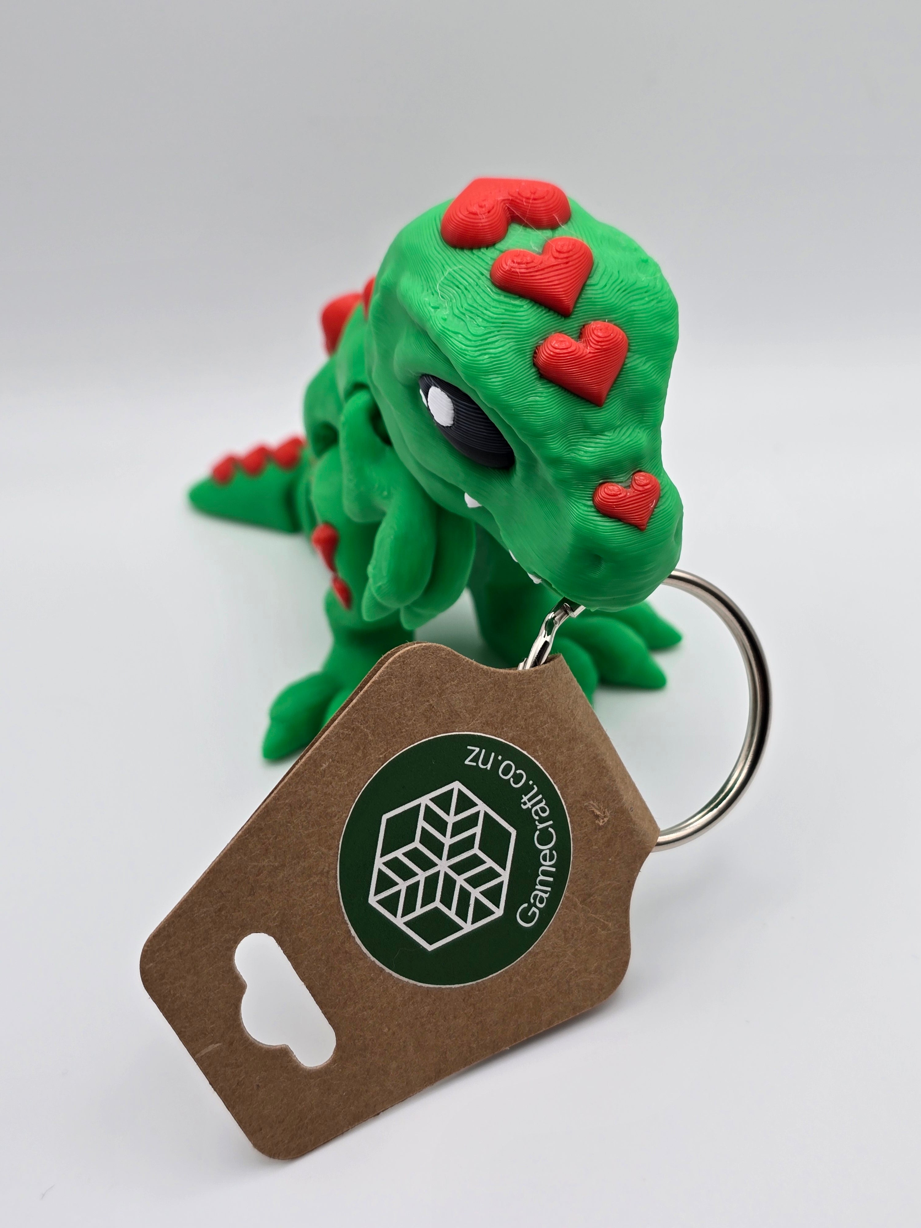 Flexi Tiny Heart T Rex Bag Charm Keyring - Gamecraft