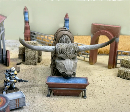 Star Wars Shatterpoint terrain and Star Wars Legion terrain settlement building in tabletop battle scene