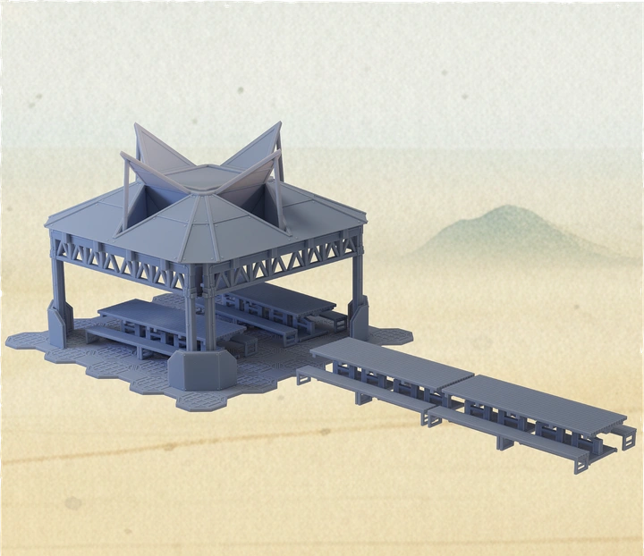 Detailed Star Wars Shatterpoint terrain building with sci-fi frontier architecture
