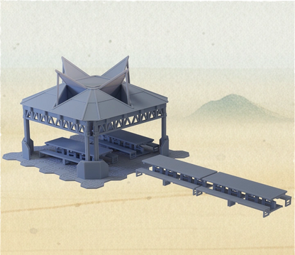Detailed Star Wars Shatterpoint terrain building with sci-fi frontier architecture