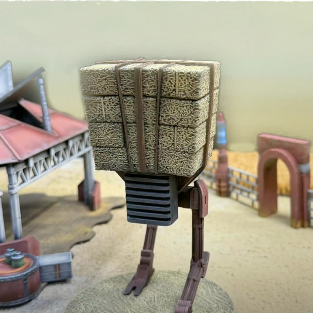 Star Wars Shatterpoint terrain and Star Wars Legion terrain settlement building in tabletop battle scene
