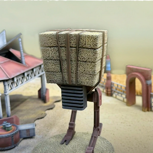 Star Wars Shatterpoint terrain and Star Wars Legion terrain settlement building in tabletop battle scene