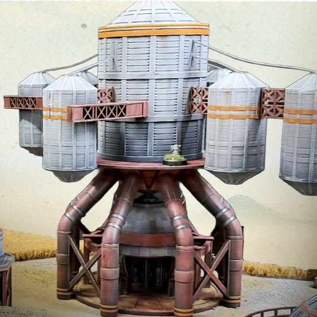 Star Wars Shatterpoint terrain and Star Wars Legion terrain settlement building in tabletop battle scene