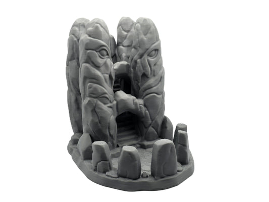 stone arch dice tower with creepy eyes